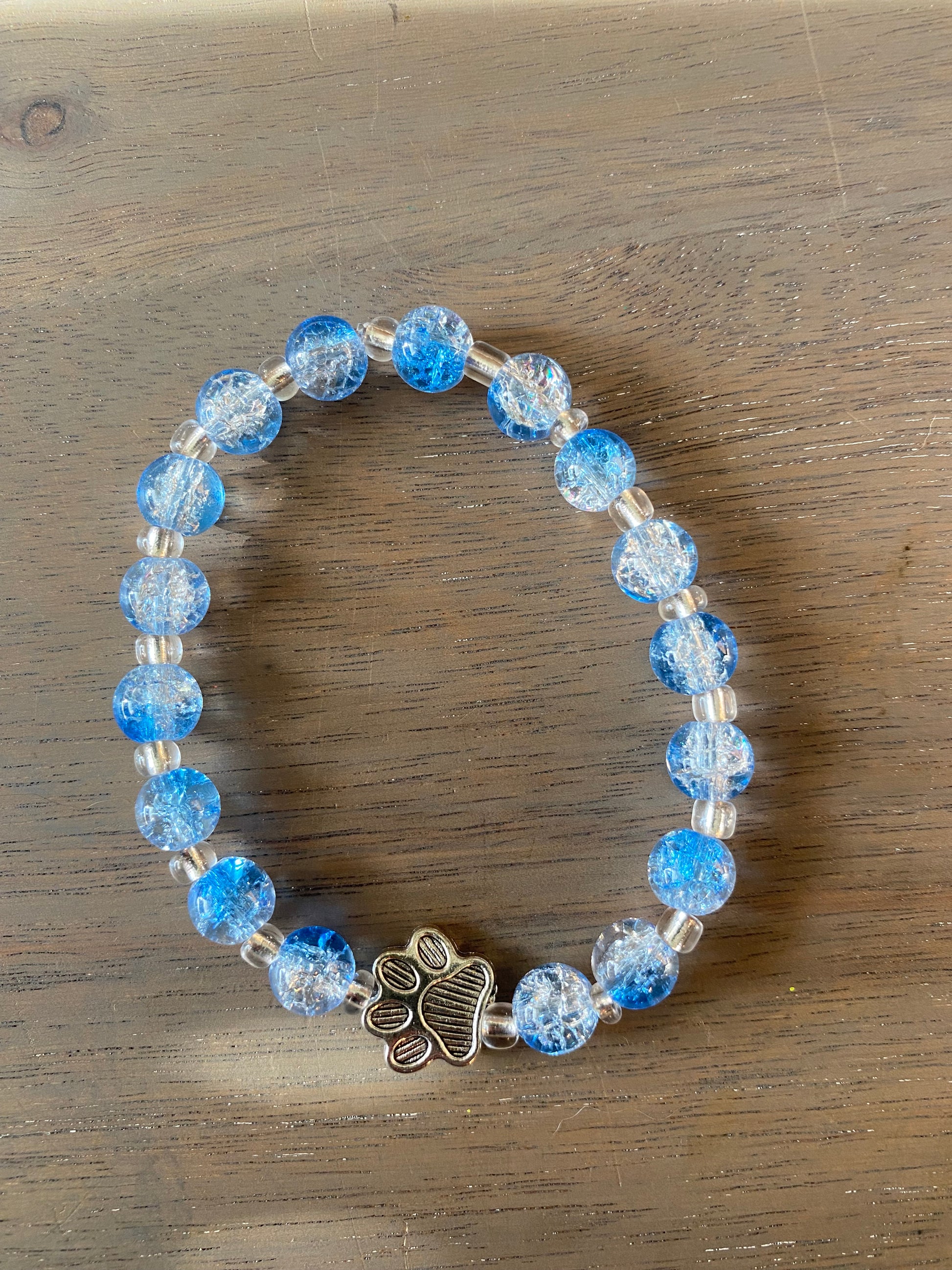 Stretch Cord Bead Bracelet with Silver Paw