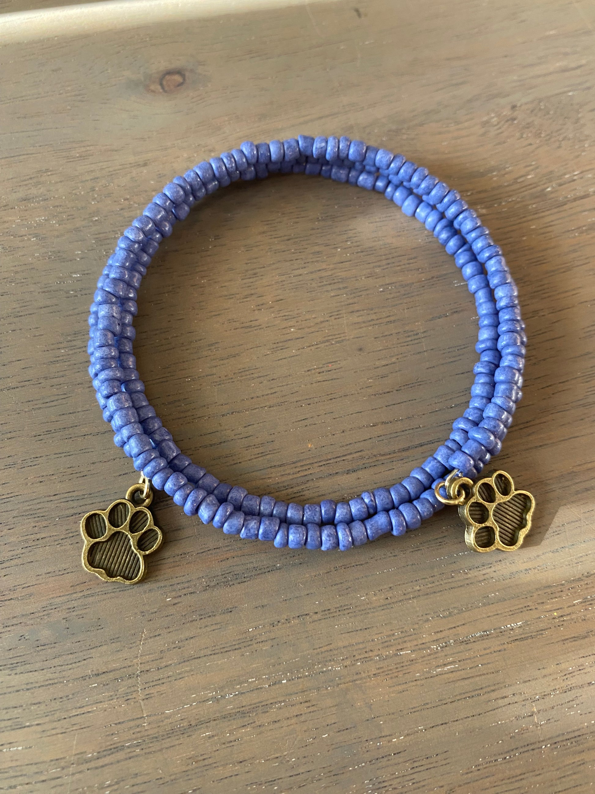 Memory Wire Beaded Bracelet with Paw Charms