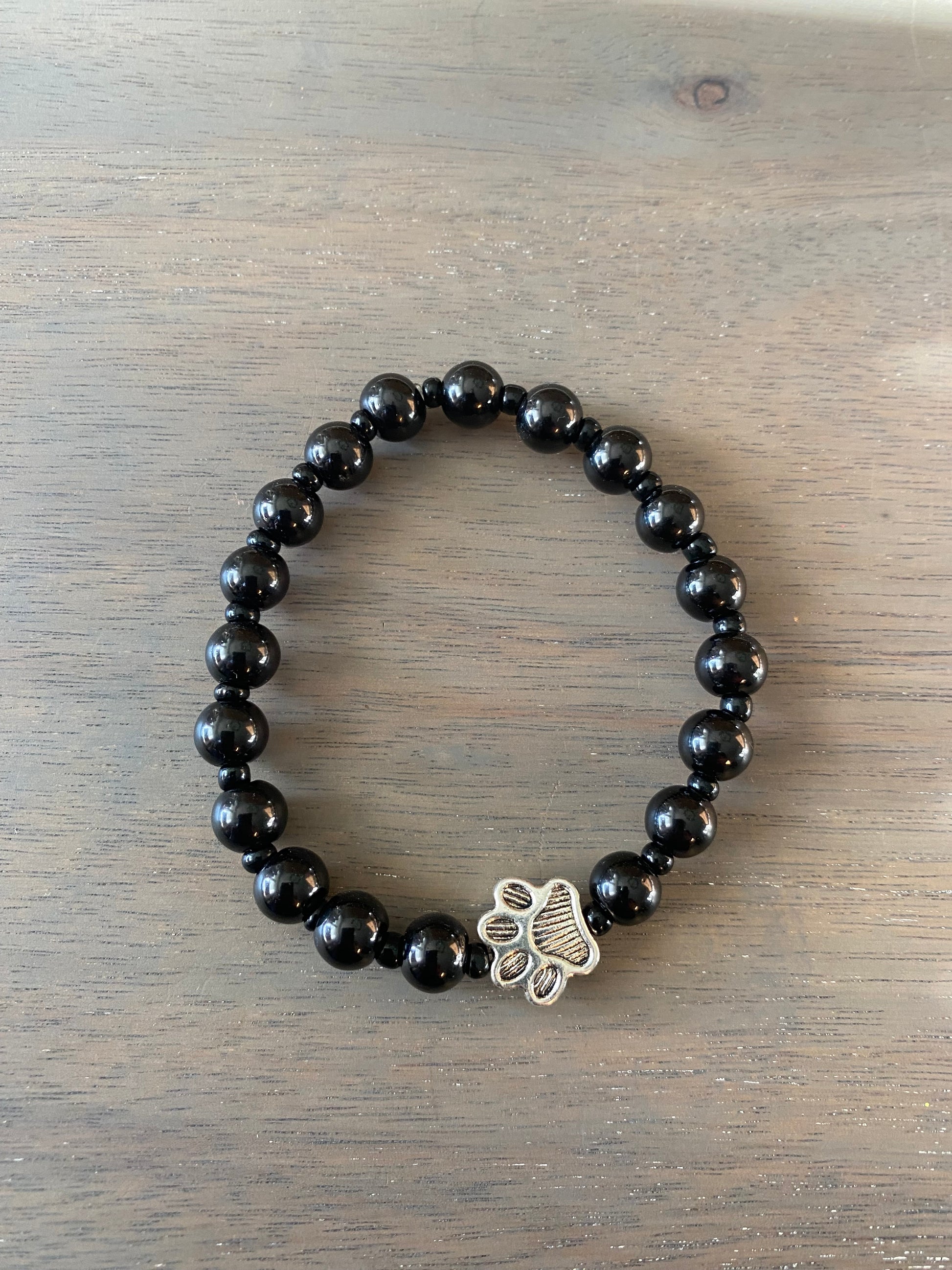 Stretch Cord Bead Bracelet with Silver Paw