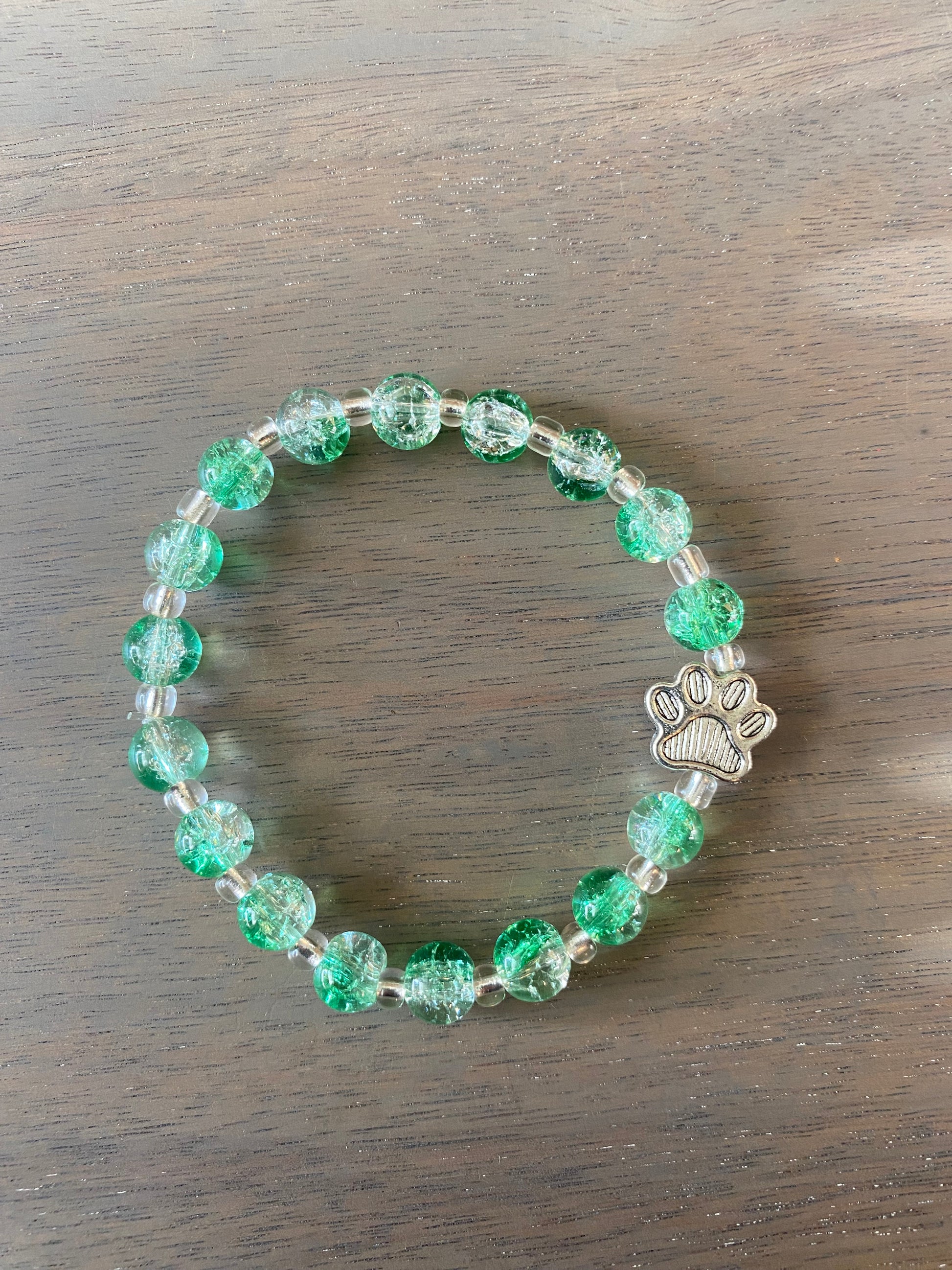 Stretch Cord Bead Bracelet with Silver Paw