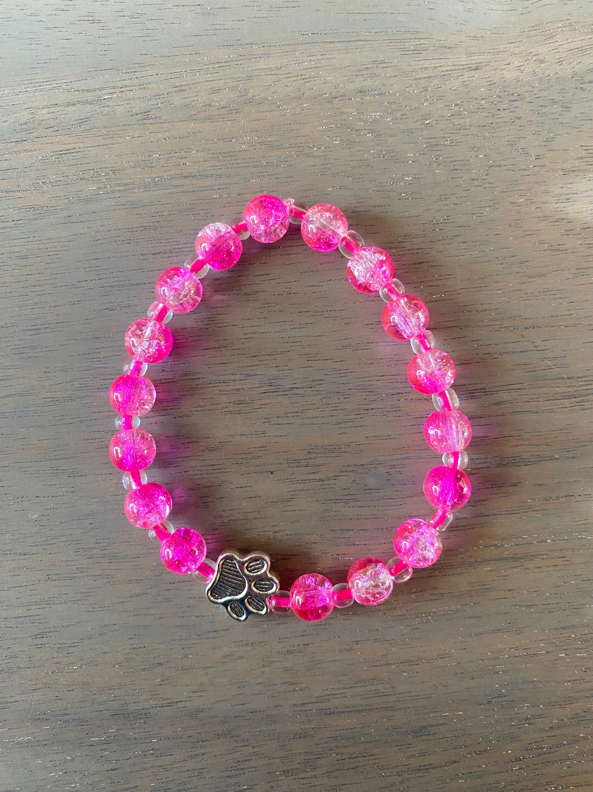 Stretch Cord Bead Bracelet with Silver Paw