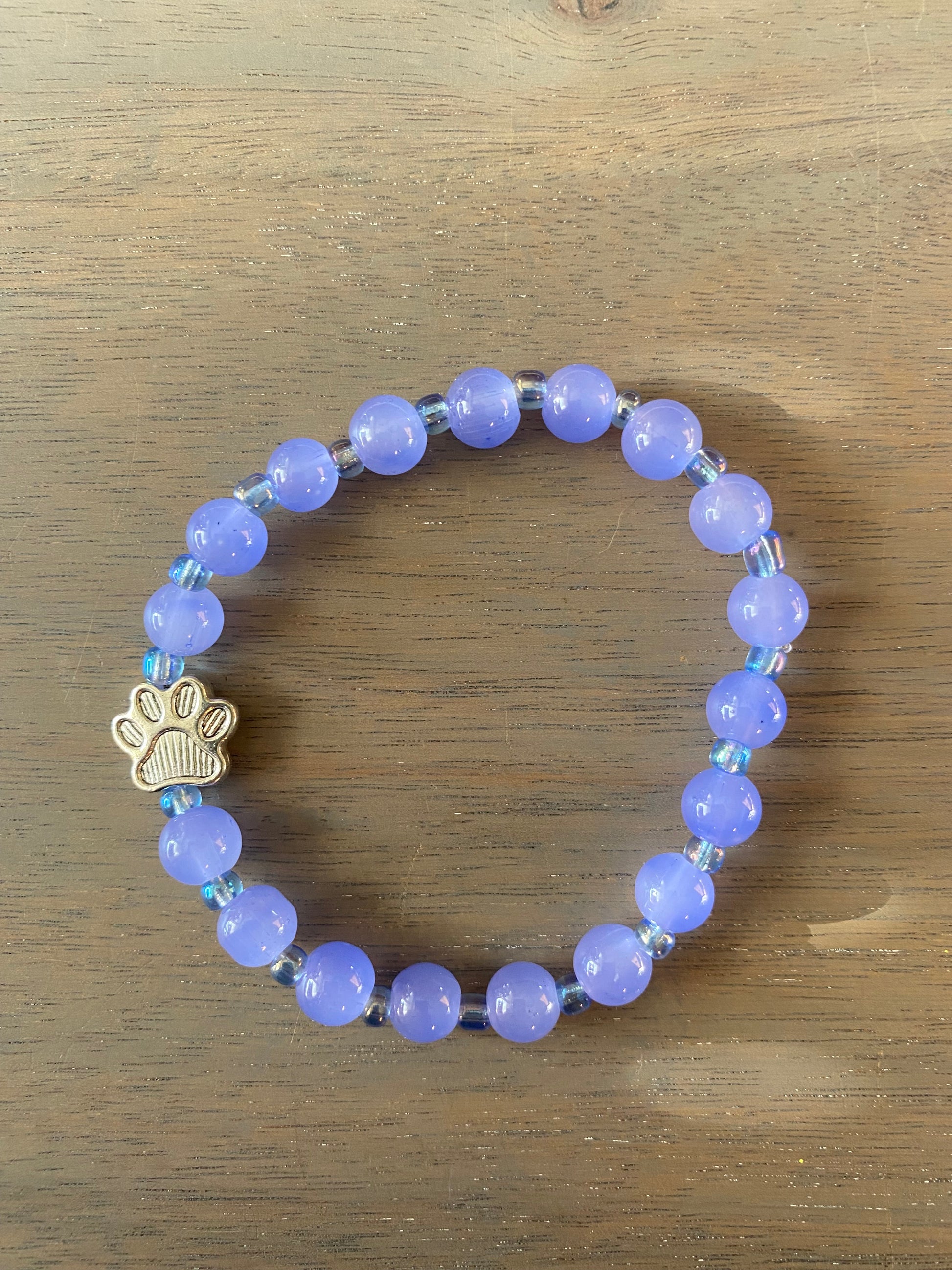 Stretch Cord Bead Bracelet with Silver Paw