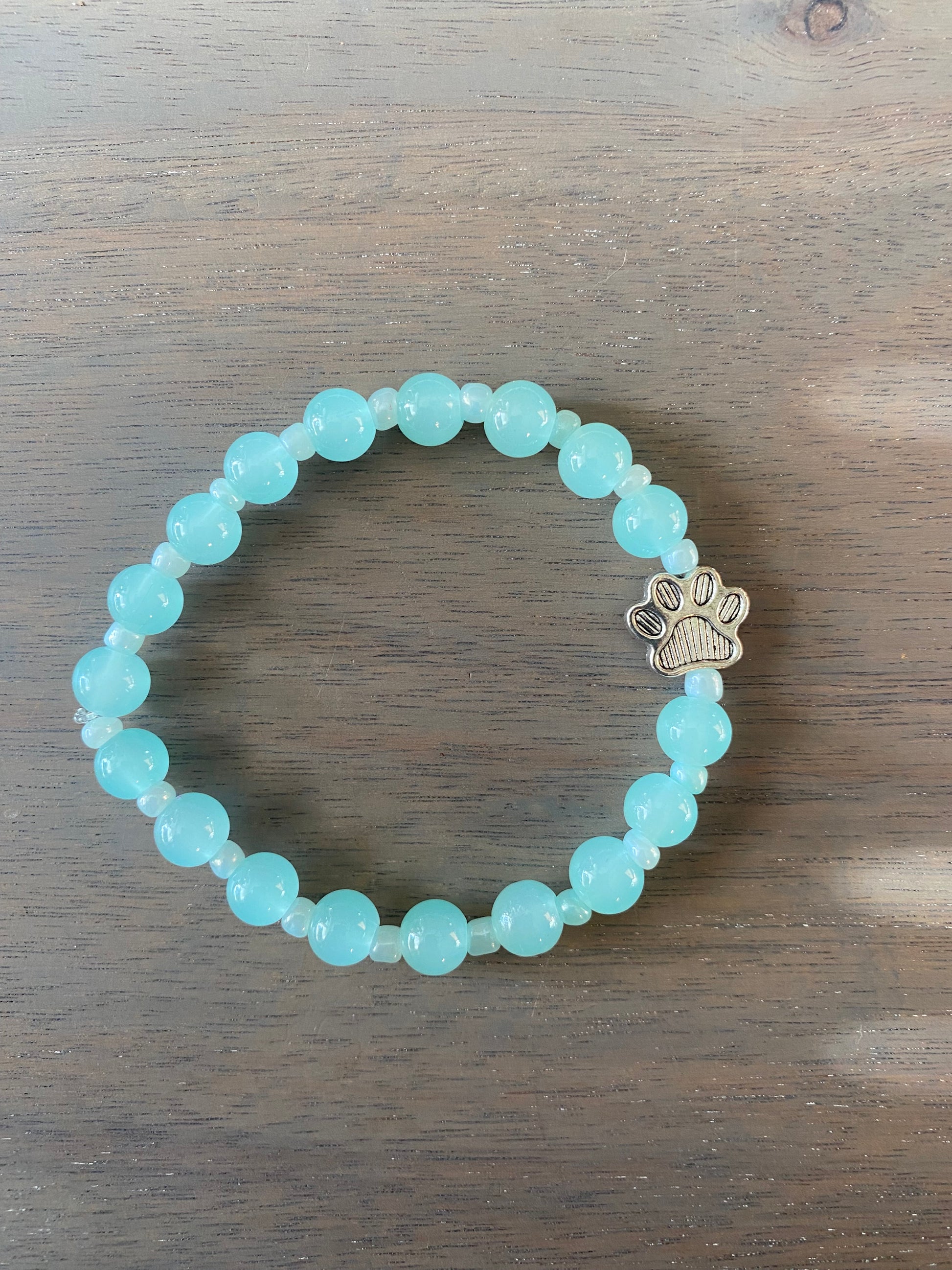 Stretch Cord Bead Bracelet with Silver Paw