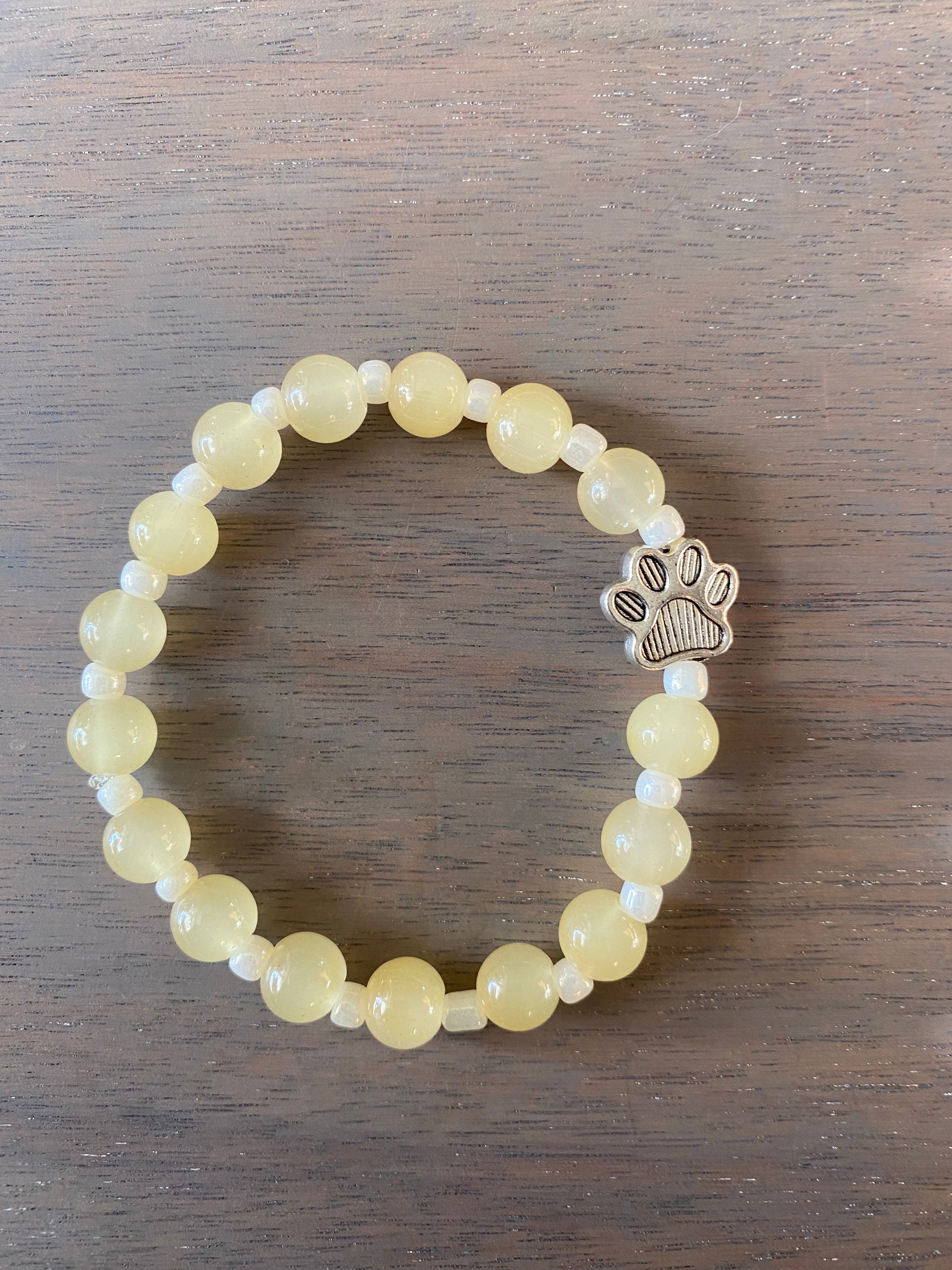 Stretch Cord Bead Bracelet with Silver Paw