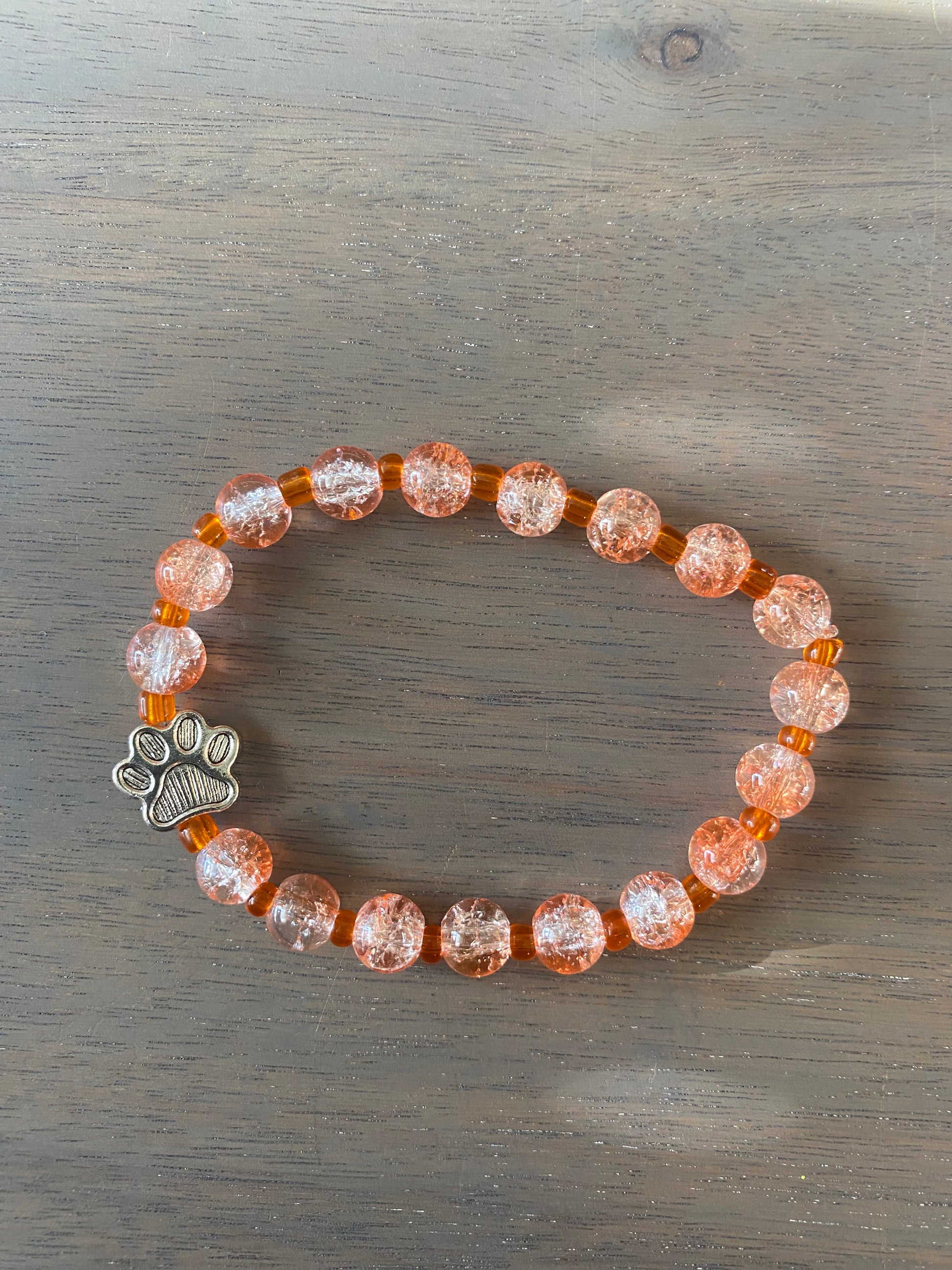 Stretch Cord Bead Bracelet with Silver Paw