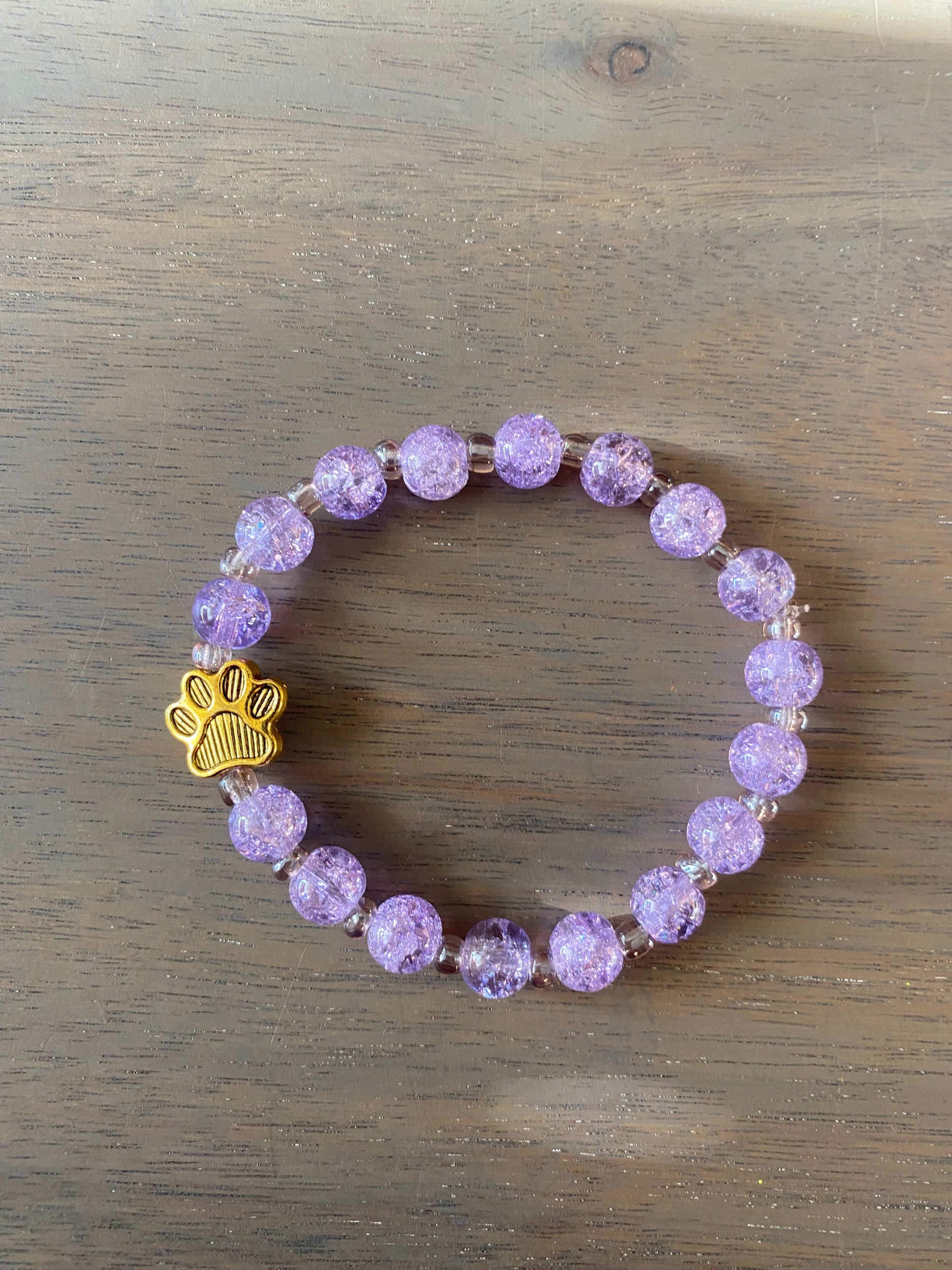 Stretch Cord Bead Bracelet with Gold Paw