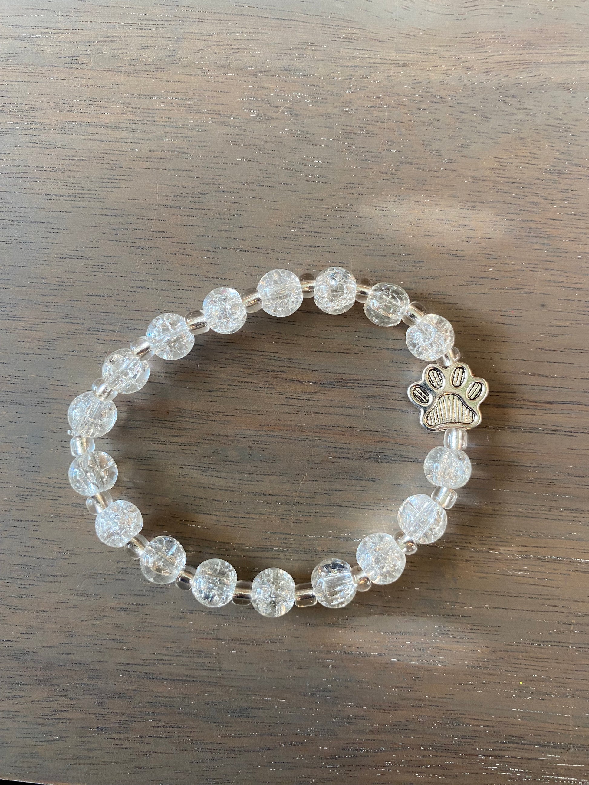 Stretch Cord Bead Bracelet with Silver Paw