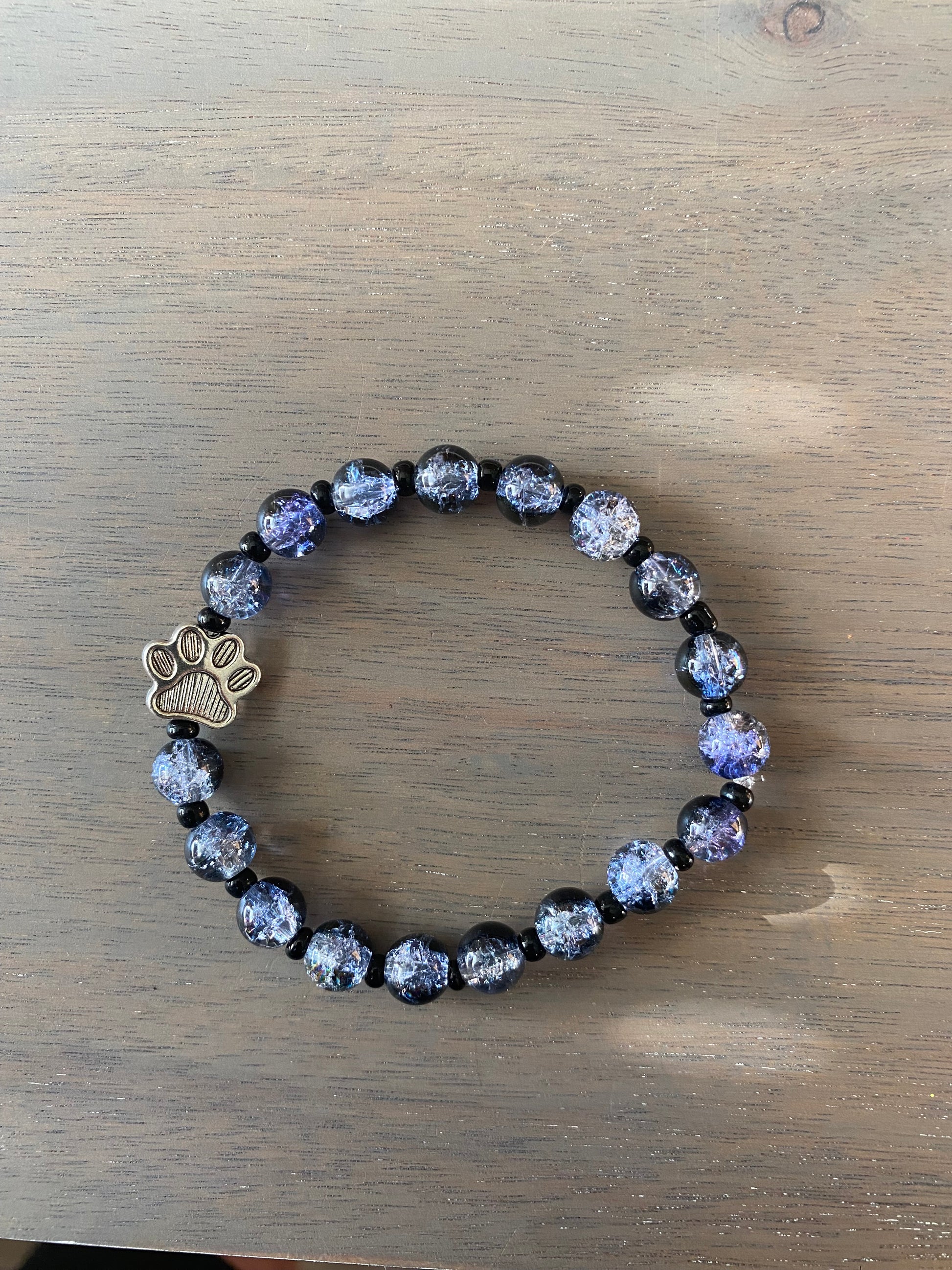 Stretch Cord Bead Bracelet with Silver Paw