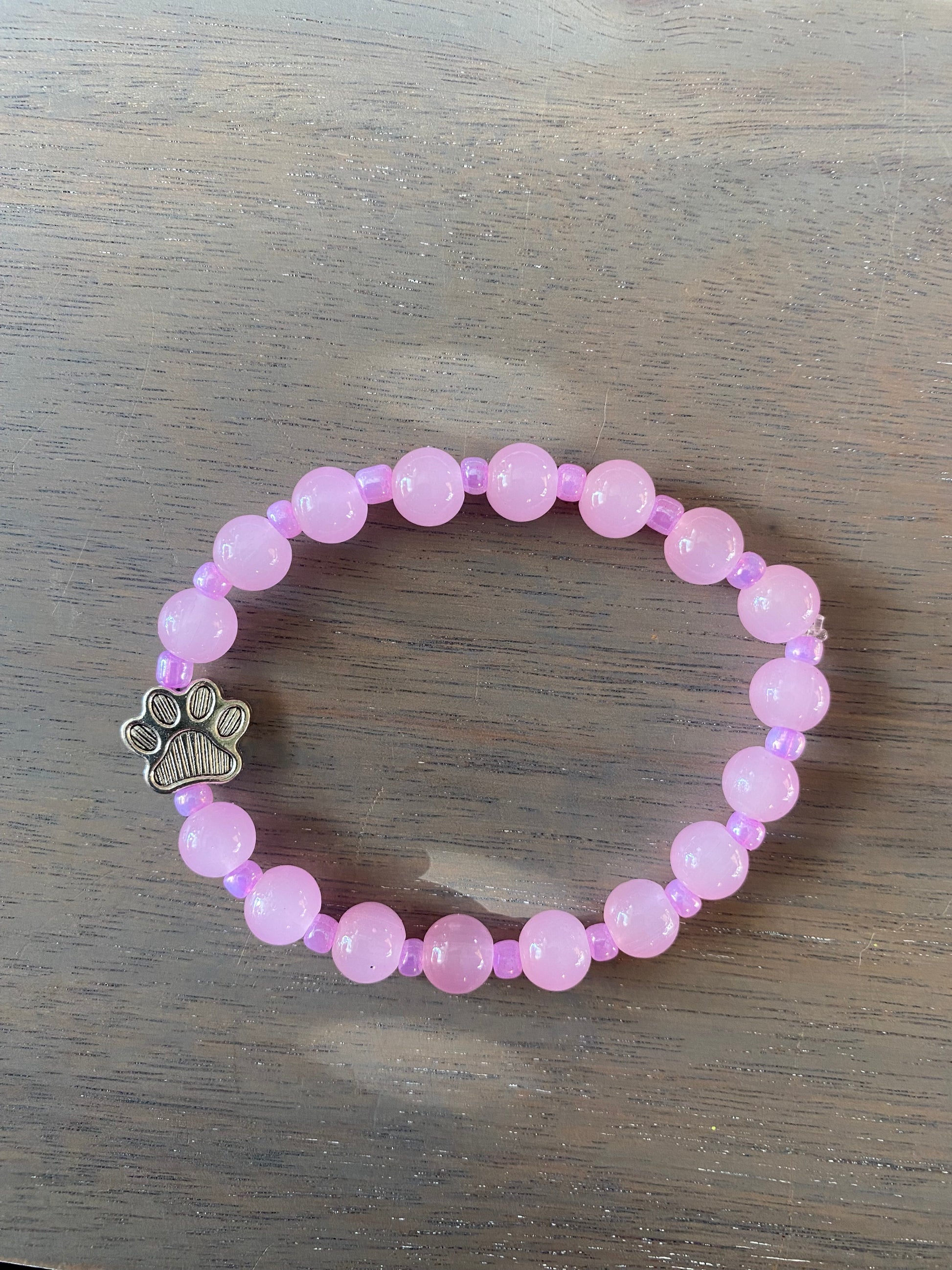 Stretch Cord Bead Bracelet with Silver Paw